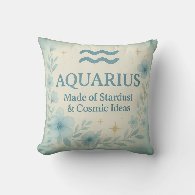 Aquarius Zodiac Pillow – Made of Stardust & Cosmic Kudde (Framsida)