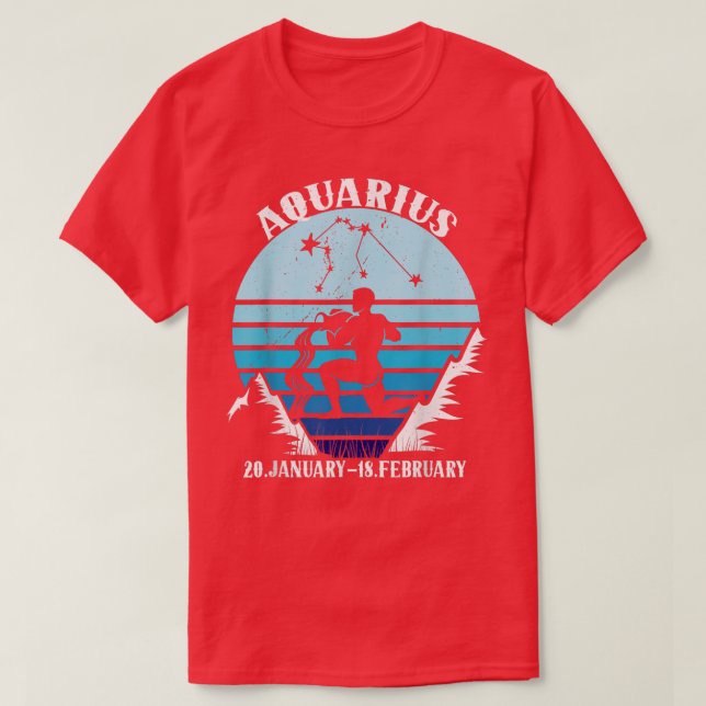 Aquarius Zodiac  Retro Starry Night  T Shirt (Design framsida)