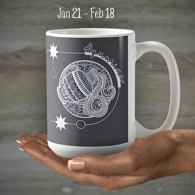 Aquarius Zodiac Sign Astrology Mandala Blue White Kaffemugg (Skapare uppladdad)