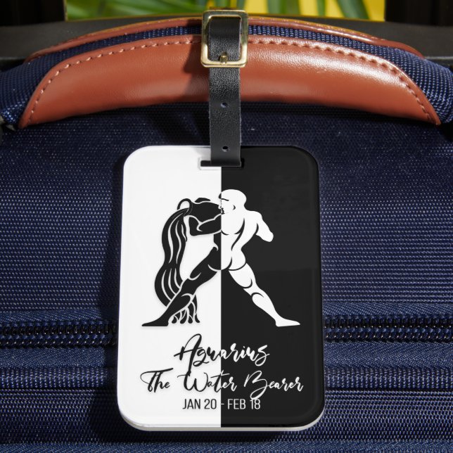 Aquarius Zodiac Sign Black & White Luggage Tag Bagagebricka (Framsida Insitu 2)