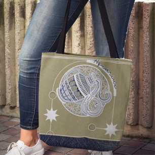 Aquarius Zodiac Sign Blue White Beige Mandala Tygkasse