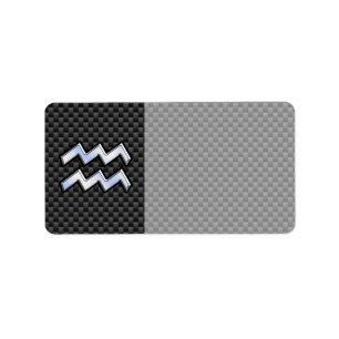 Aquarius Zodiac Sign Carbon Fiber Stil Adressetikett