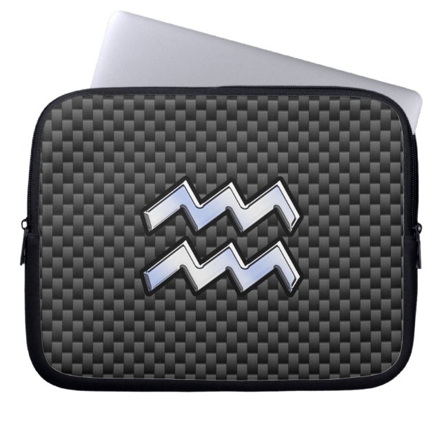 Aquarius Zodiac Sign Carbon Fiber Stil Laptop Fodral (Framsidan)