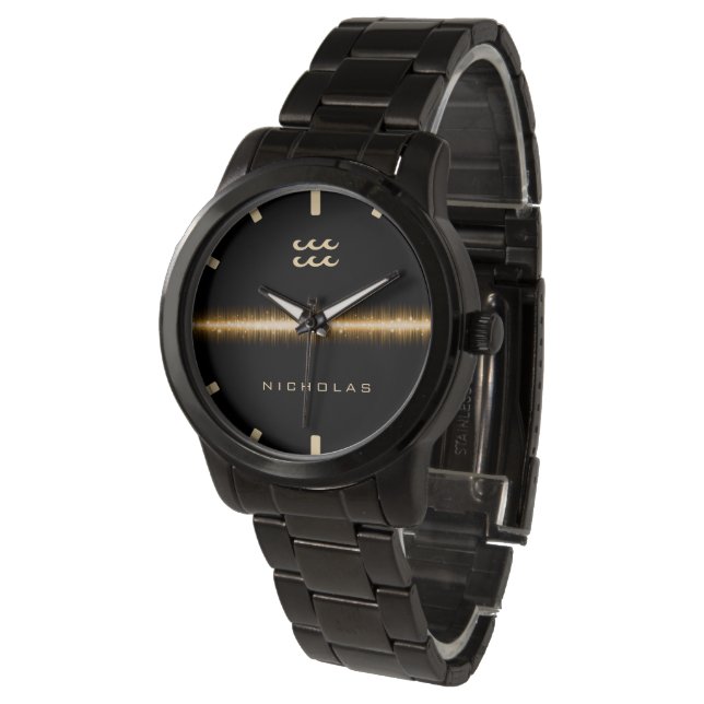 Aquarius Zodiac Sign Coola Guld Light Line Namn Armbandsur (Vinklad)