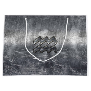 Aquarius Zodiac Sign Distress Silver Steel