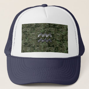 Aquarius Zodiac Sign Grönt Digital Camouflage Keps