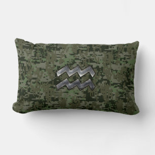 Aquarius Zodiac Sign Grönt Digital Camouflage Lumbarkudde