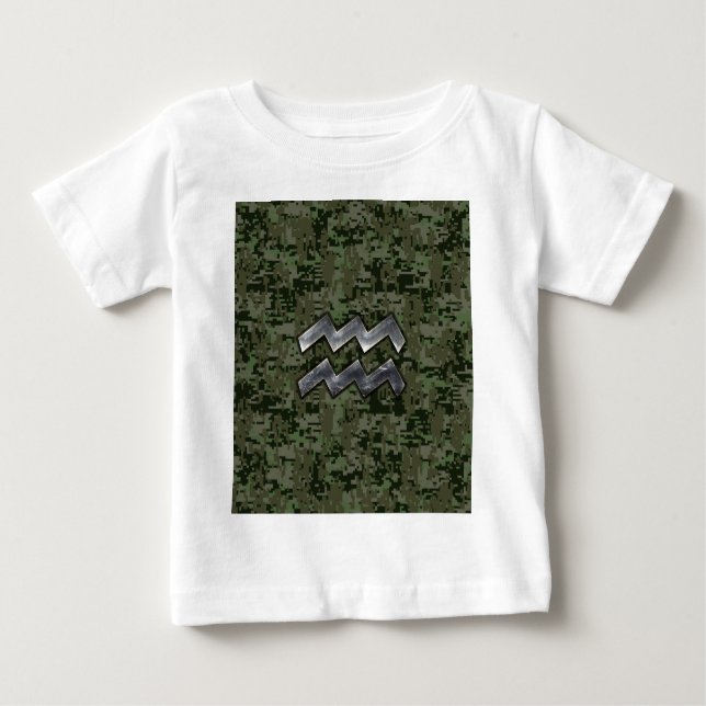 Aquarius Zodiac Sign Grönt Digital Camouflage T Shirt (Framsida)