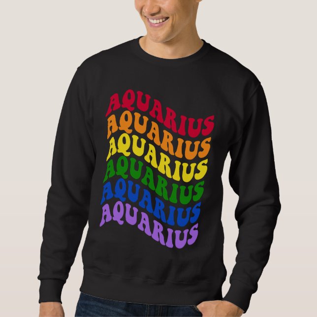 Aquarius Zodiac Sign LGBT Gay Pride LGBTQ Rainbow  Lång Ärmad Tröja (Framsida)