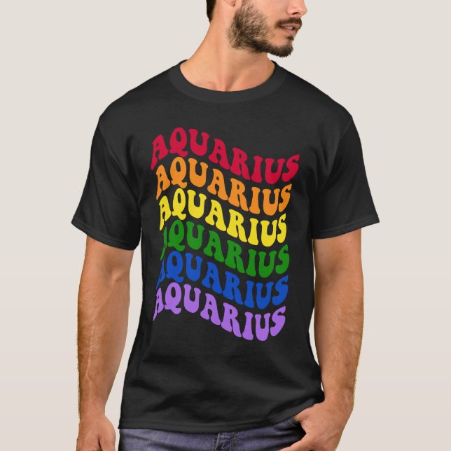 Aquarius Zodiac Sign LGBT Gay Pride LGBTQ Rainbow  T Shirt (Framsida)