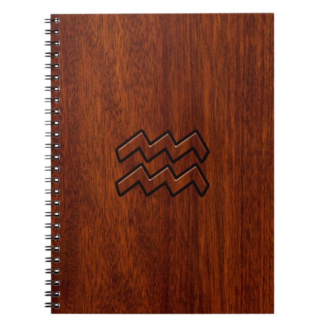 Aquarius Zodiac Sign Mahogany Stil Anteckningsbok (Framsidan)