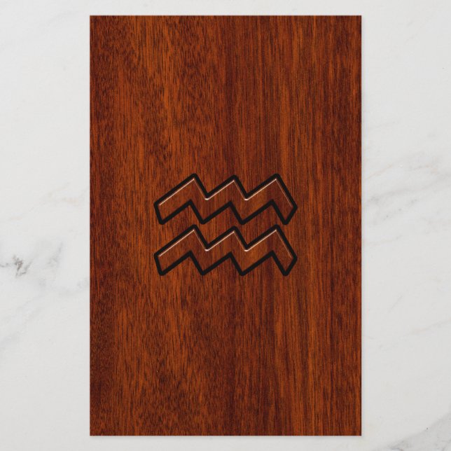 Aquarius Zodiac Sign Mahogany Stil Brevpapper (Framsida)