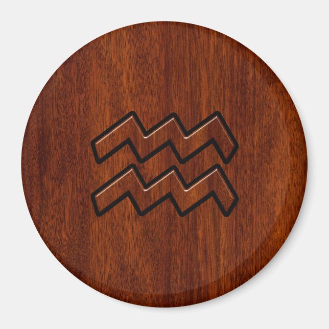Aquarius Zodiac Sign Mahogany Stil Magnet (Framsidan)