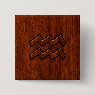 Aquarius Zodiac Sign Mahogany Wood Stil Knapp