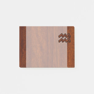Aquarius Zodiac Sign Mahogany Wood Stil Post-it Block