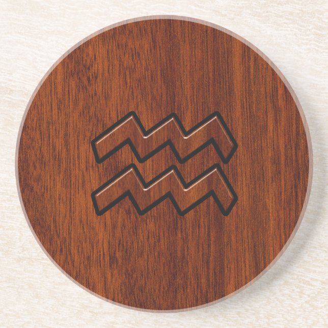 Aquarius Zodiac Sign Mahogany Wood Stil Underlägg (Framsidan)