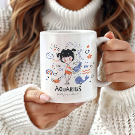 Aquarius Zodiac Sign Mugg, Cute Girl and Ocean Kaffemugg