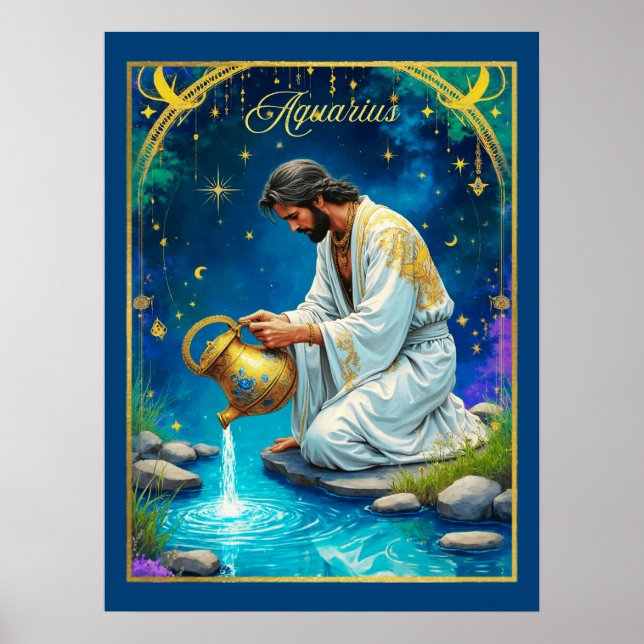 Aquarius Zodiac Sign Under a Starry Sky Poster (Framsidan)