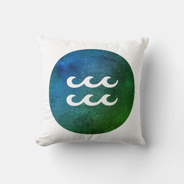 Aquarius Zodiac Sign White Teal Blue Grönt Kudde (Framsida)