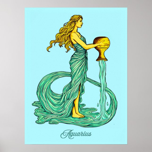 Aquarius Zodiac Sign, Woman med flytande Vatten Poster (Framsidan)