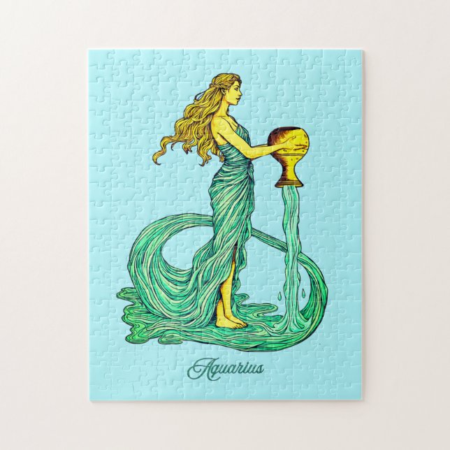 Aquarius Zodiac Sign, Woman med flytande Vatten Pussel (Vertikal)