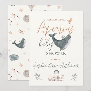Aquarius Zodiac-skylt babydusch Inbjudningar