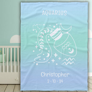 Aquarius Zodiac Star Namn Birthdate Blue Baby Fleecefilt