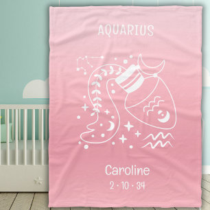 Aquarius Zodiac Star Namn Birthdate Rosa Baby Fleecefilt
