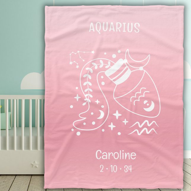 Aquarius Zodiac Star Namn Birthdate Rosa Baby Fleecefilt (Skapare uppladdad)