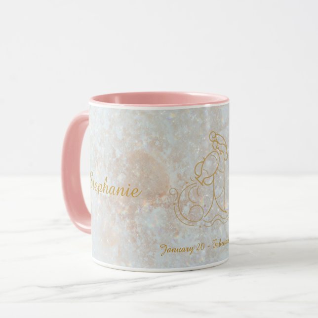 Aquarius Zodiac Stjärntecken Cosmic Monogram Glitt Mugg (Framsida vänster)