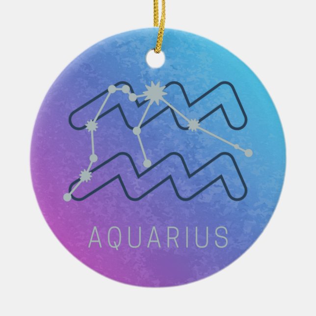 Aquarius Zodiac Stjärntecken Horoscope Constellati Julgransprydnad Keramik (Framsidan)