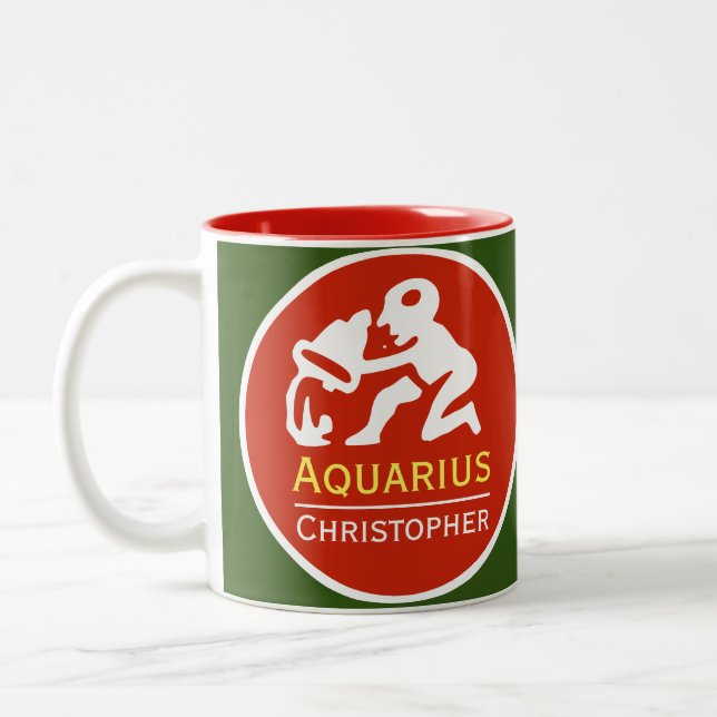Aquarius Zodiac-Stjärntecken med Owners Namn Två-Tonad Mugg (Vänster)
