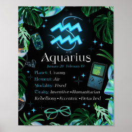 Aquarius Zodiac Stjärntecken Y2K Black Poster