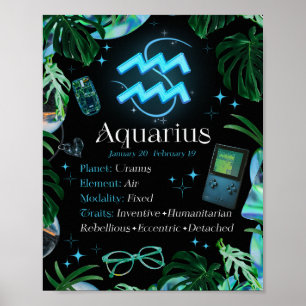 Aquarius Zodiac Stjärntecken Y2K Black Poster
