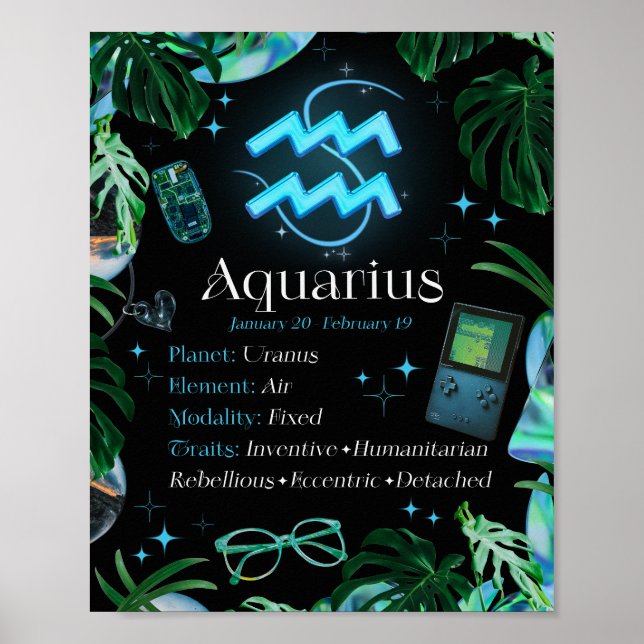 Aquarius Zodiac Stjärntecken Y2K Black Poster (Framsidan)