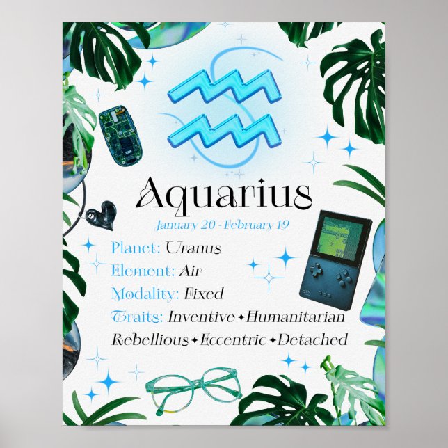 Aquarius Zodiac Stjärntecken Y2K Vit 4:5 Poster (Framsidan)