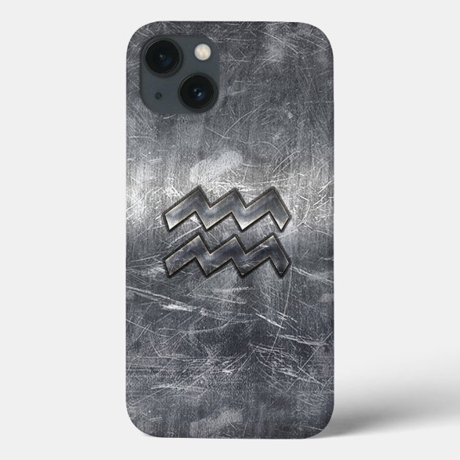 Aquarius Zodiac Symbol Distress Silver Steel (Baksida)