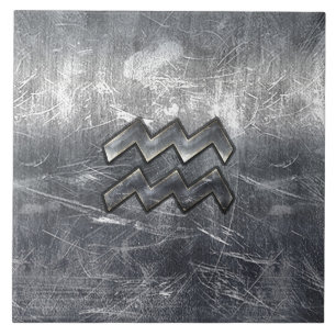Aquarius Zodiac Symbol Distress Silver Steel Kakelplatta