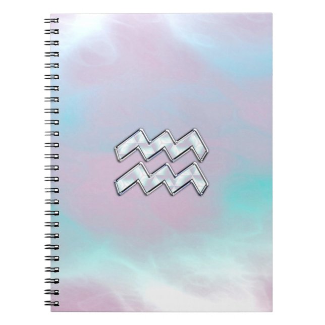 Aquarius Zodiac Symbol Mor i Pearl Nacre Anteckningsbok Med Spiral (Framsidan)