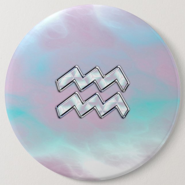 Aquarius Zodiac Symbol Mor i Pearl Nacre Knapp (Framsida)