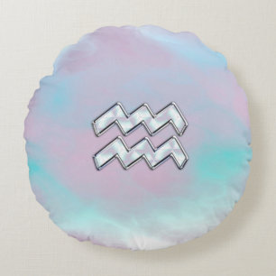 Aquarius Zodiac Symbol Mor i Pearl Nacre Rund Kudde