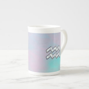 Aquarius Zodiac Symbol Mor på Pearl Decor Benporslin Mugg