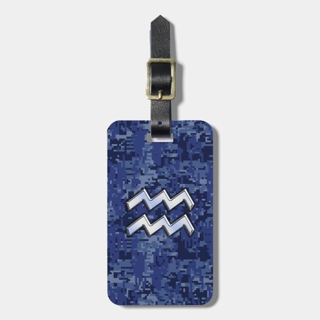 Aquarius Zodiac Symbol på blå digital kameradekora Bagagebricka (Vertikal Framsida)