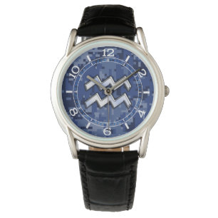 Aquarius Zodiac Symbol på blått digitalvideokamera Armbandsur