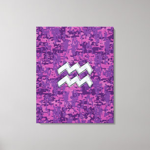 Aquarius Zodiac Symbol på fuchsia digital camo Canvastryck