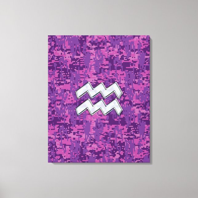 Aquarius Zodiac Symbol på fuchsia digital camo Canvastryck (Framsida)