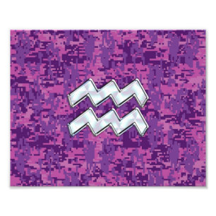 Aquarius Zodiac Symbol på fuchsia digital camo Fototryck