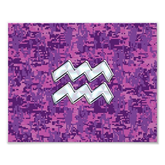 Aquarius Zodiac Symbol på fuchsia digital camo Fototryck (Framsidan)