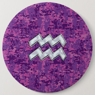 Aquarius Zodiac Symbol på fuchsia digital camo Knapp