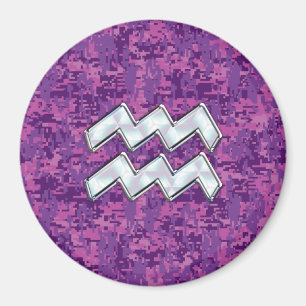 Aquarius Zodiac Symbol på fuchsia digital camo Magnet